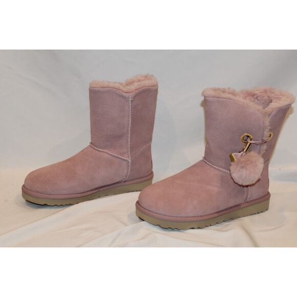 UGG WOMEN'S IRINA STAR CHARM BAILEY POM SUEDE‎ SHEARLING ANKLE BOOTS PINK - Picture 4 of 9